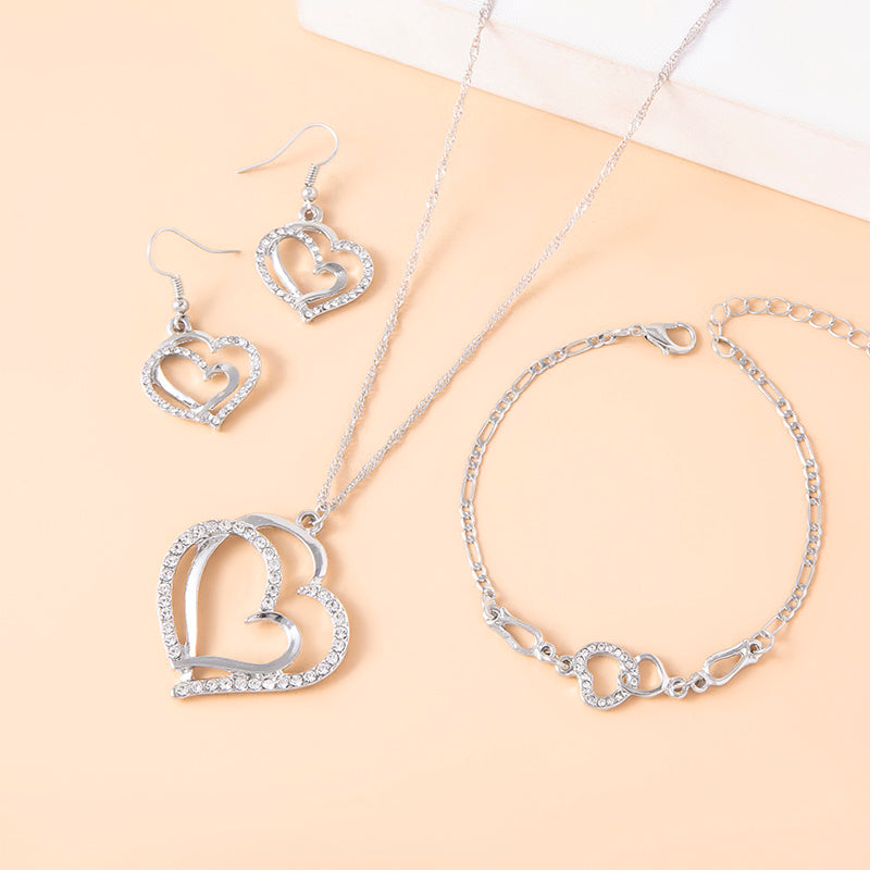 Romantic Crystal Heart Jewelry Set for Women | Elegant Bracelet, Necklace, and Earrings Ensemble"