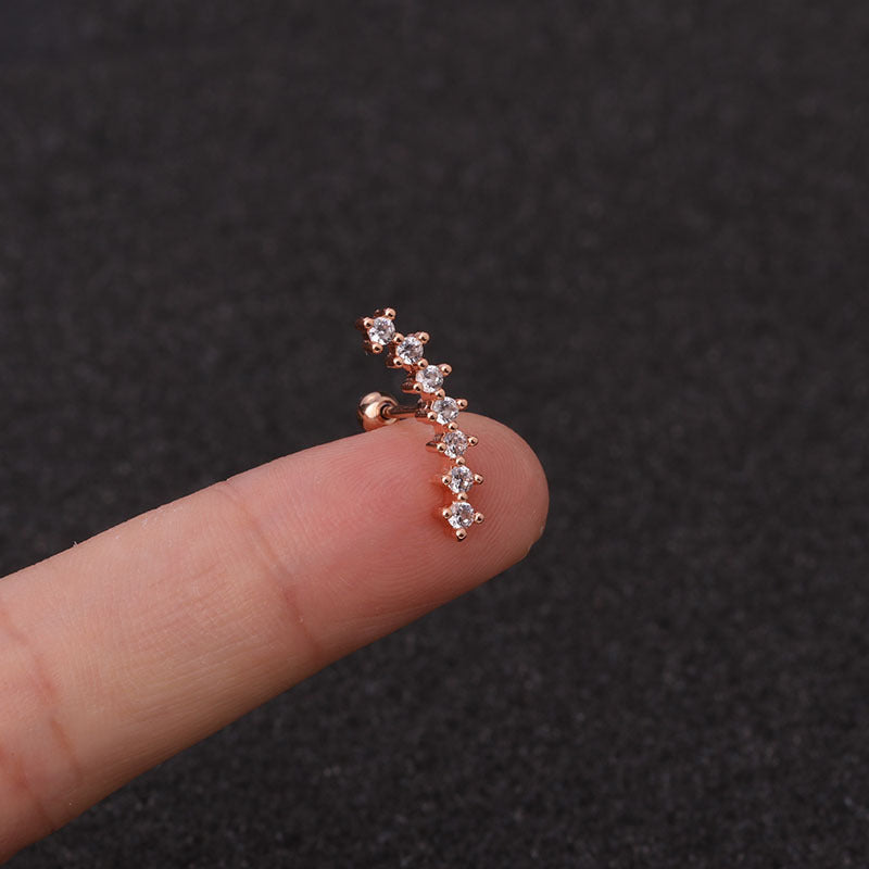 Stainless Steel Pentagonal Zircon Ear Piercing Jewelry | Elegant Stud Earrings