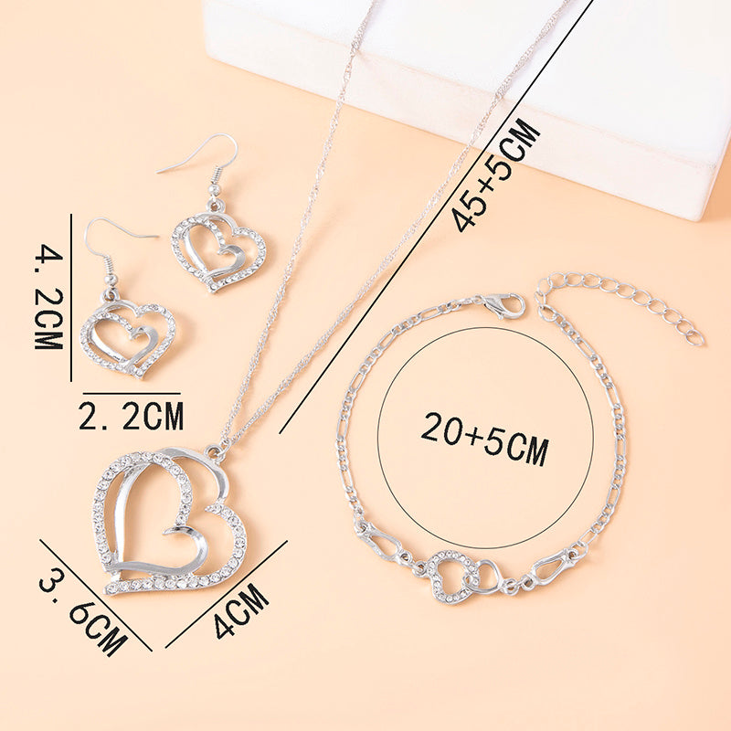 Romantic Crystal Heart Jewelry Set for Women | Elegant Bracelet, Necklace, and Earrings Ensemble"