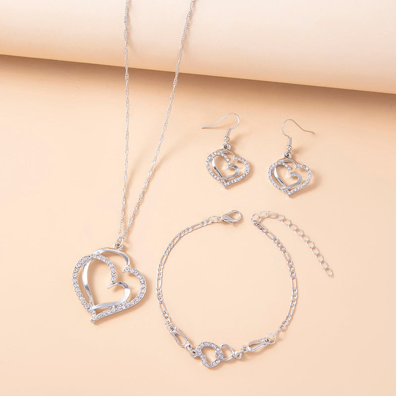 Romantic Crystal Heart Jewelry Set for Women | Elegant Bracelet, Necklace, and Earrings Ensemble"