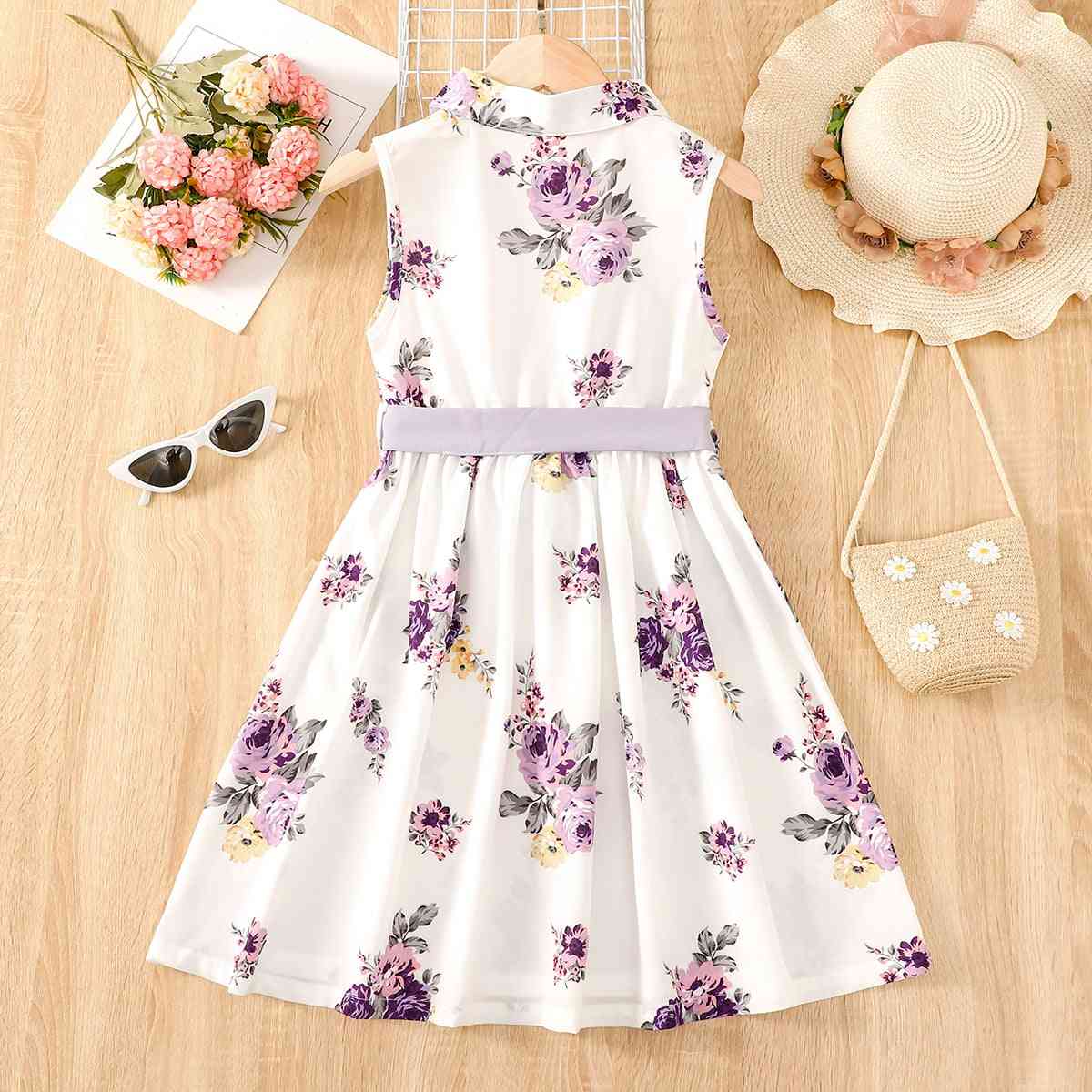 Floral Collared Neck Sleeveless Dress