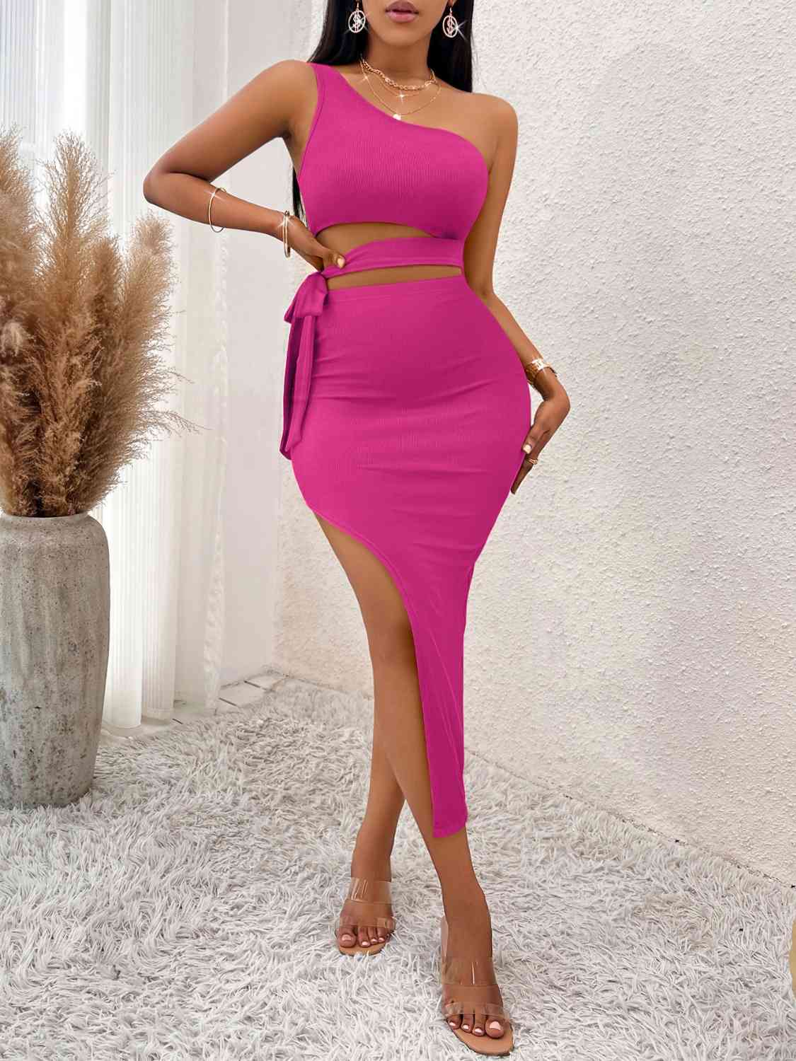 Tie Waist Asymmetrical Midi Dress