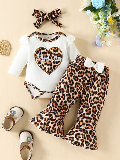 Letter Graphic Long Sleeve Bodysuit and Bow Leopard Pants Set | Ship From Overseas,Y.Y.B.B