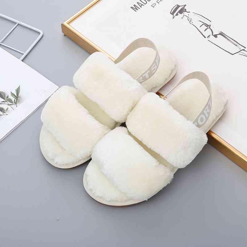 Faux Fur Open Toe Slippers