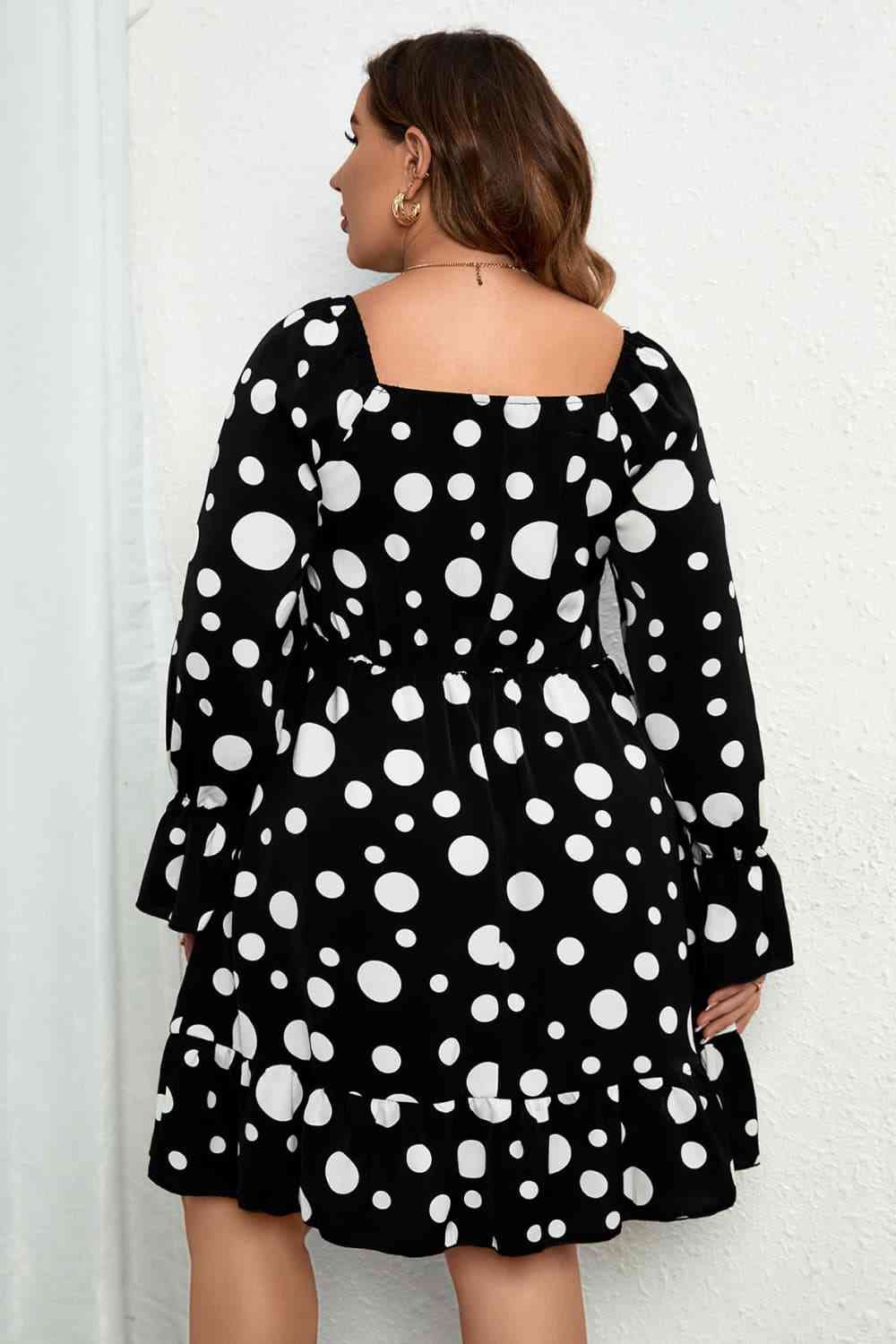 Melo Apparel Plus Size Polka Dot Sweetheart Neck Flounce Sleeve Mini Dress | Melo Apparel,Ship From Overseas