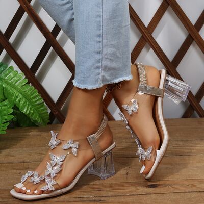 Butterfly Detail Open Toe Mid Heel Sandals | H@Y@H@E,Ship From Overseas