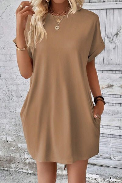 Pocketed Round Neck Short Sleeve Dress