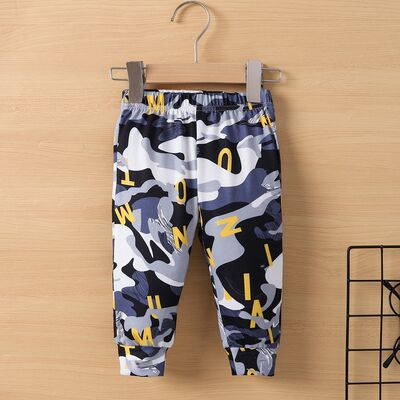 Bear Round Neck Top and Camouflage Pants Set | M.Q,Ship From Overseas