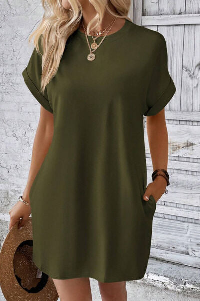 Pocketed Round Neck Short Sleeve Dress