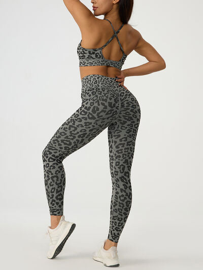 Leopard Crisscross Top and Leggings Active Set